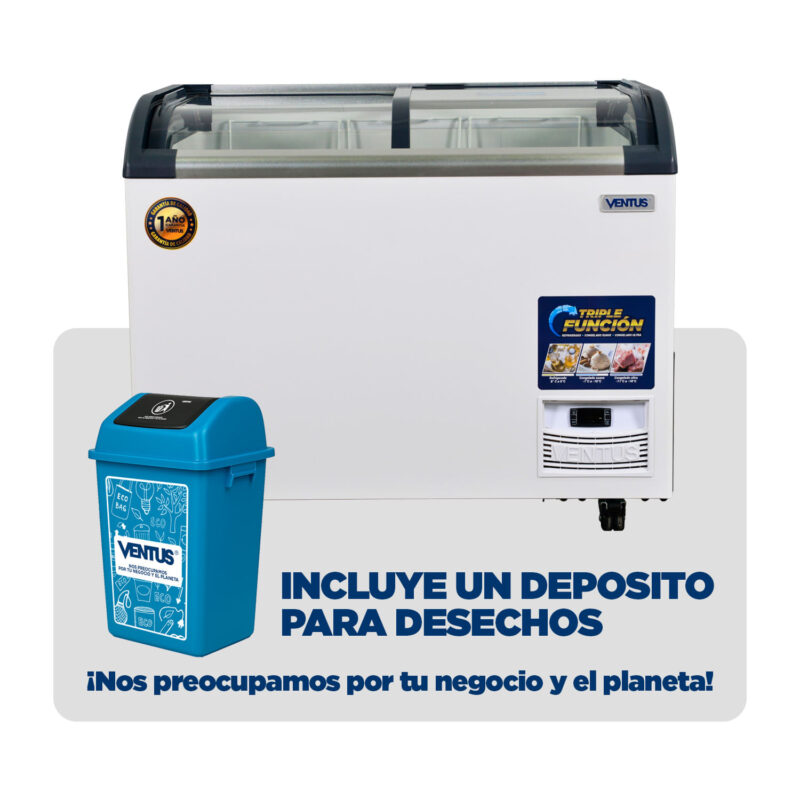 Conservadora Tapa Vidrio Curva 320L + Depósito Desechos Ventus