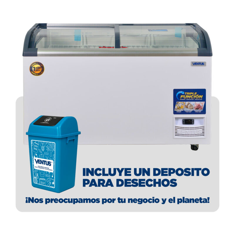 Conservadora Tapa Vidrio Curva 420L + Depósito Desechos Ventus