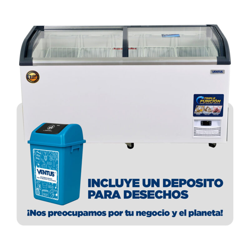 Conservadora Tapa Vidrio Curva 520L + Depósito Desechos Ventus