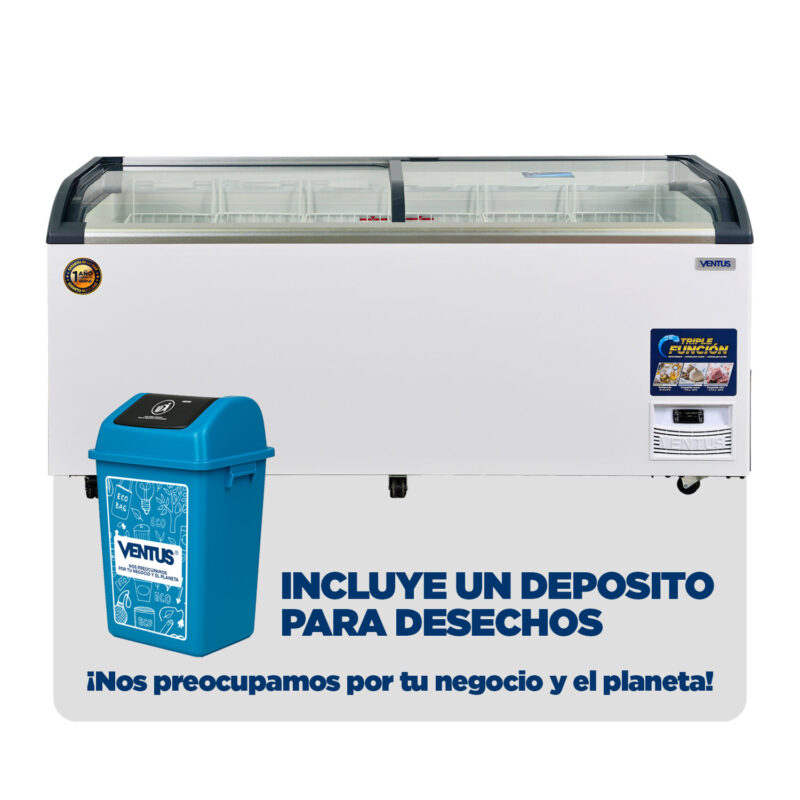 Conservadora Tapa Vidrio Curva 620L + Depósito Desechos Ventus