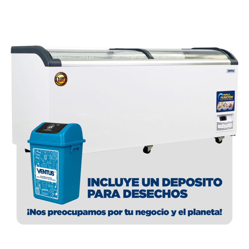 Conservadora Tapa Vidrio Curva 720L + Depósito Desechos Ventus