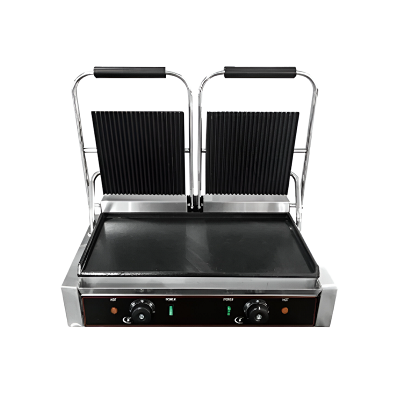 PLANCHA ELECTRICA PANINI GRILL DOBLE ITA CK-825 (58x40x21cm) ARRIBA ACANALADA - LISA ABAJO