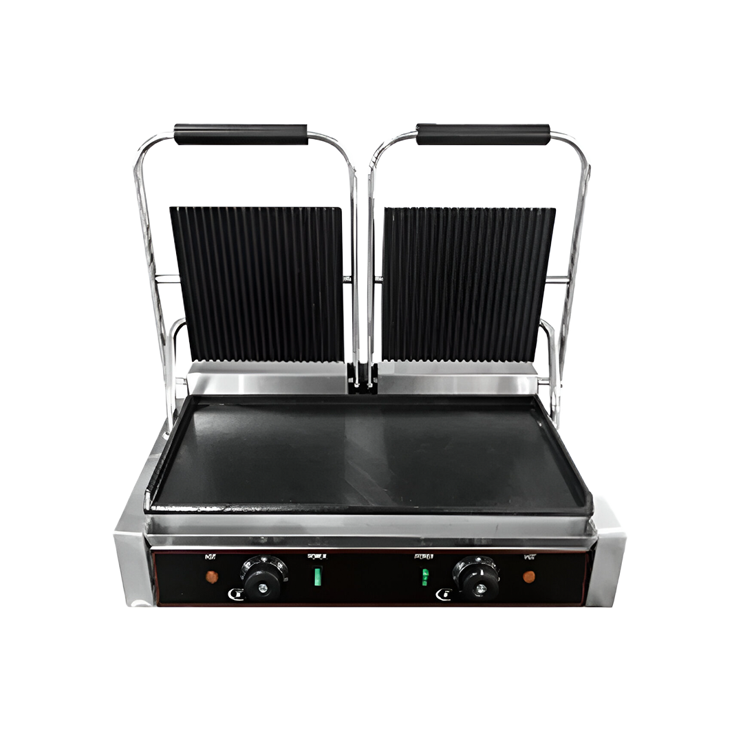 PLANCHA ELECTRICA PANINI GRILL DOBLE ITA CK-825 (58x40x21cm) ARRIBA ACANALADA - LISA ABAJO